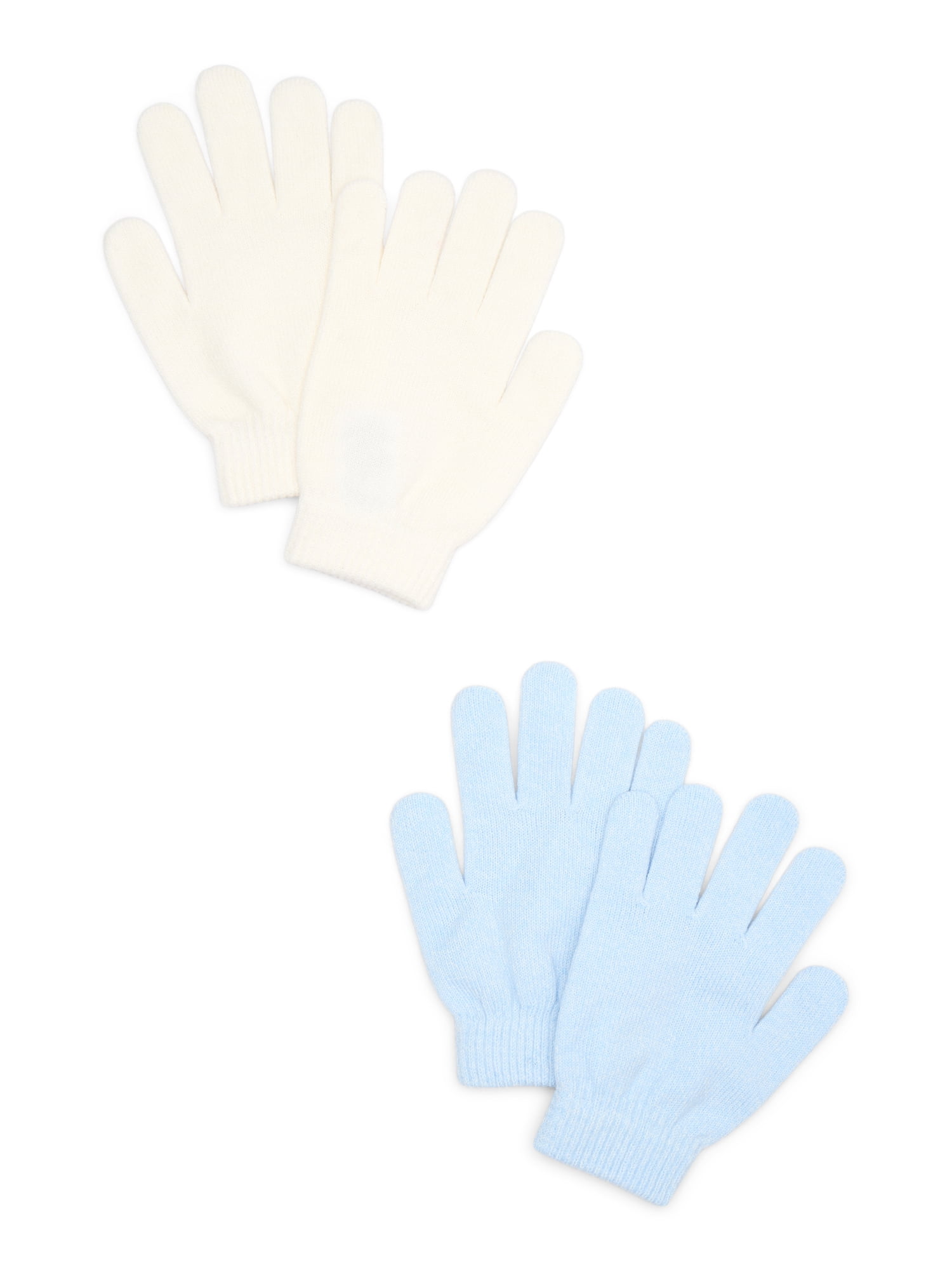 Time and Tru Women's Knit Gloves, 2-Pack, Isla Blue/Winter White