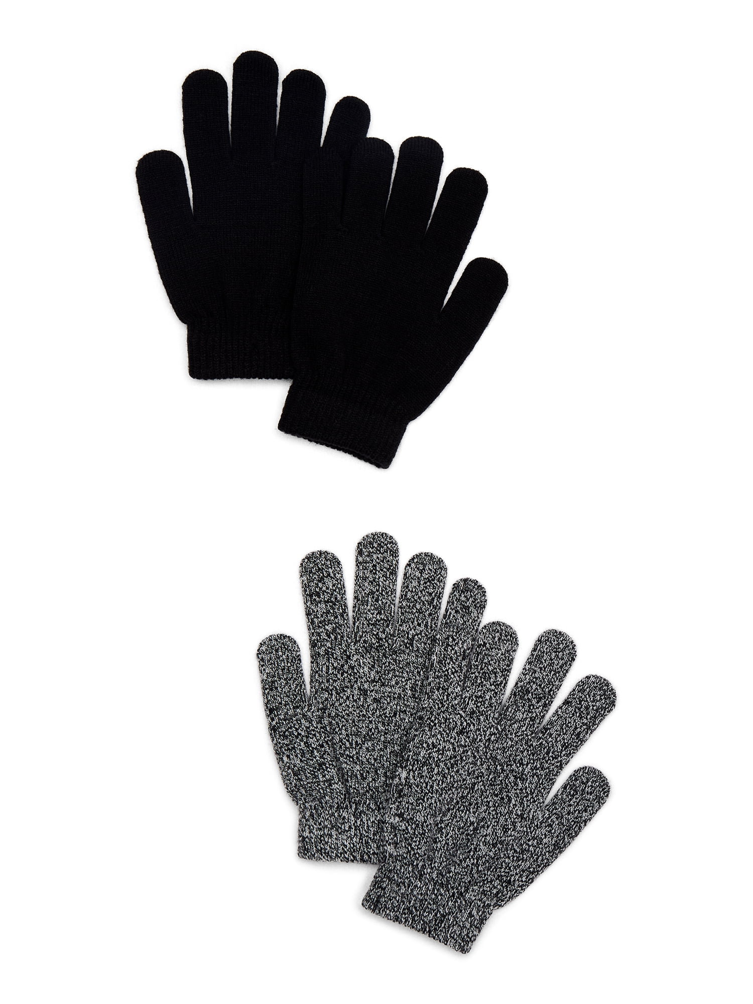 Time and Tru Women's Knit Gloves, 2-Pack, Black Soot/Winter White