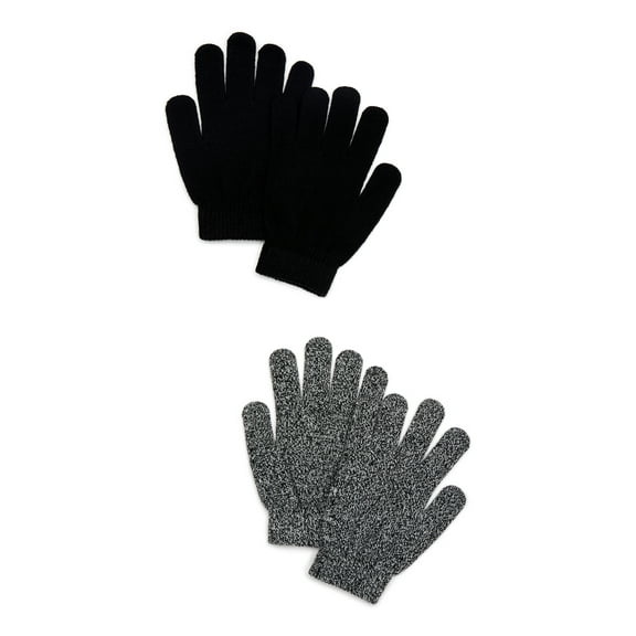 Time and Tru Women's Knit Gloves, 2-Pack, Black Soot/Winter White