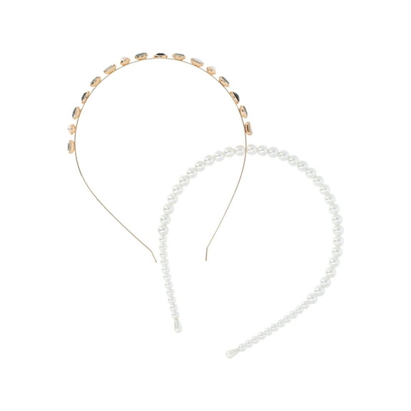 Time and Tru Women's Faux Pearl and Gemstone Headbands, 2-Pack