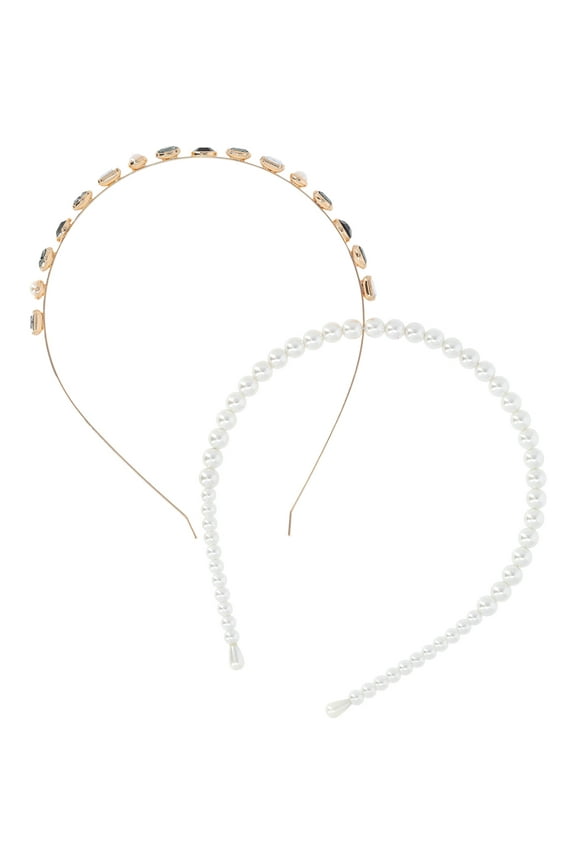 Women's Faux Pearl and Gemstone Headbands, 2-Pack
