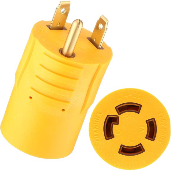 TT-30P to L14-30R Generator Transfer Swtch Adapter Compatble wth NEMA, 30 Amp 3 Prong to 4 Prong Lock RV Generator Plug Adapter to House nlet Box(Yellow)
