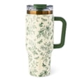 thumbnail interactive-video image 1 of Thyme & Table 32oz Stainless Steel Luna Tumbler with Handle and Dual Straw Lid, Green Floral, 1 of 8