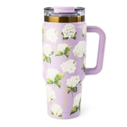 Thyme & Table Luna 32 oz Stainless Steel Tumbler with Handle and Dual Straw Lid, White Hydrangeas