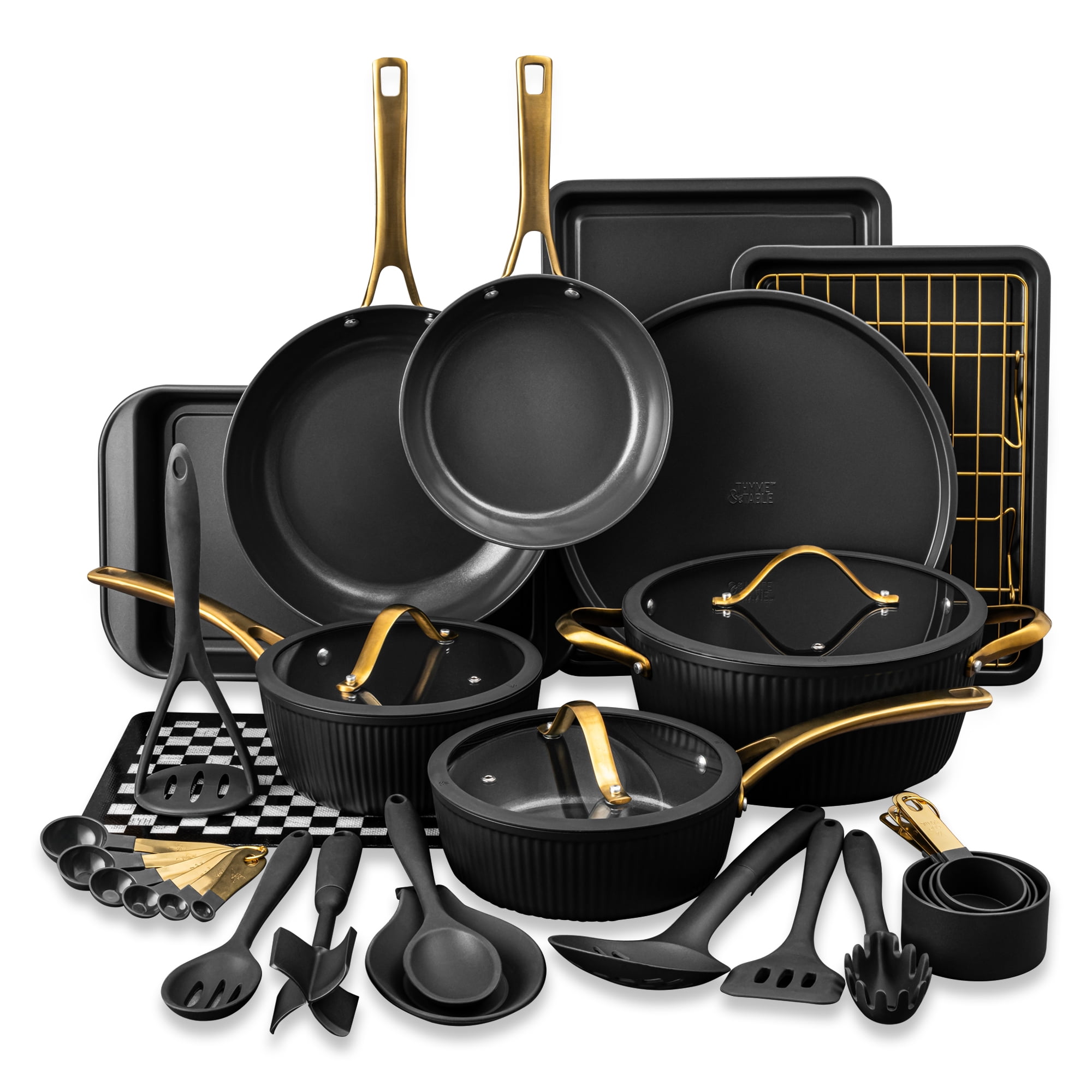 Thyme & Table 32-Piece Non-Stick Cookware & Bakeware Set, Black
