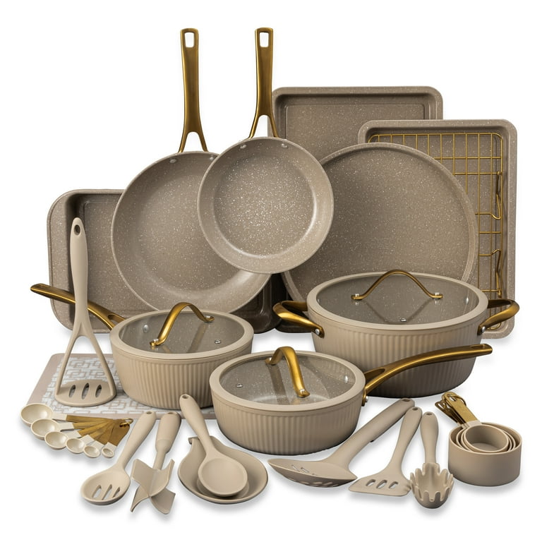 Thyme Table 32 Piece Non Stick Cookware Bakeware Set Taupe