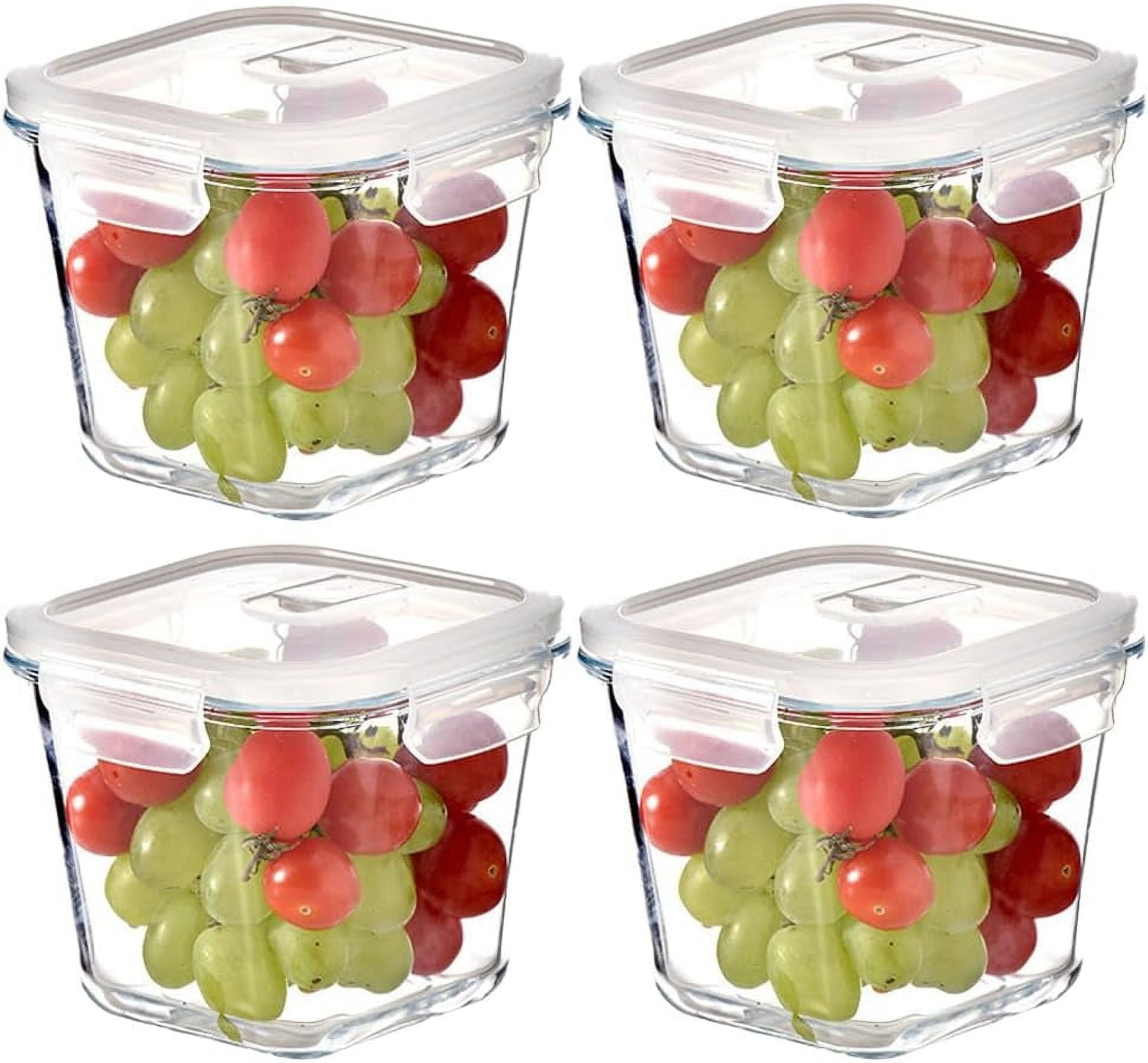 TT - 4 Cup Square Glass Food Storage Container with Lids, Square Glass Soup Container with Airtight Lids, 32 OZ Food Prep Bowls for Leftovers, Salad, Microwave、Fridge、Dishwasher Safe (4 Pack)