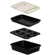 Thyme & Table 4-Piece Stackable Non-Stick Toaster Oven Bakeware Set, Black & Gold
