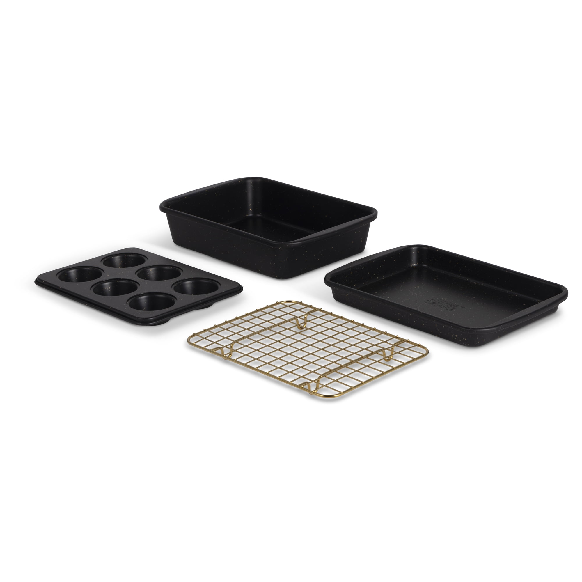 Thyme & Table 4-Piece Non-Stick Toaster Oven Set - Black & Gold - Walmart.com