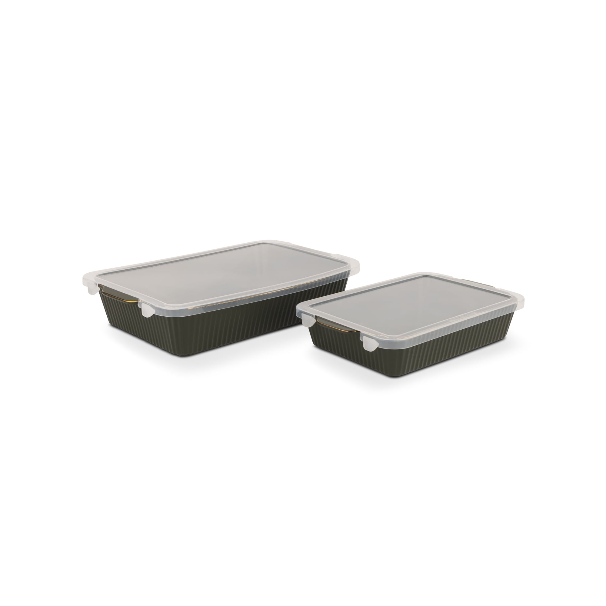 Thyme & Table 4-Piece Stoneware Bakeware Set, Includes Lids, 9"x13" , 7"x10" Bakers With Lids , Green Ribbed - Walmart.com