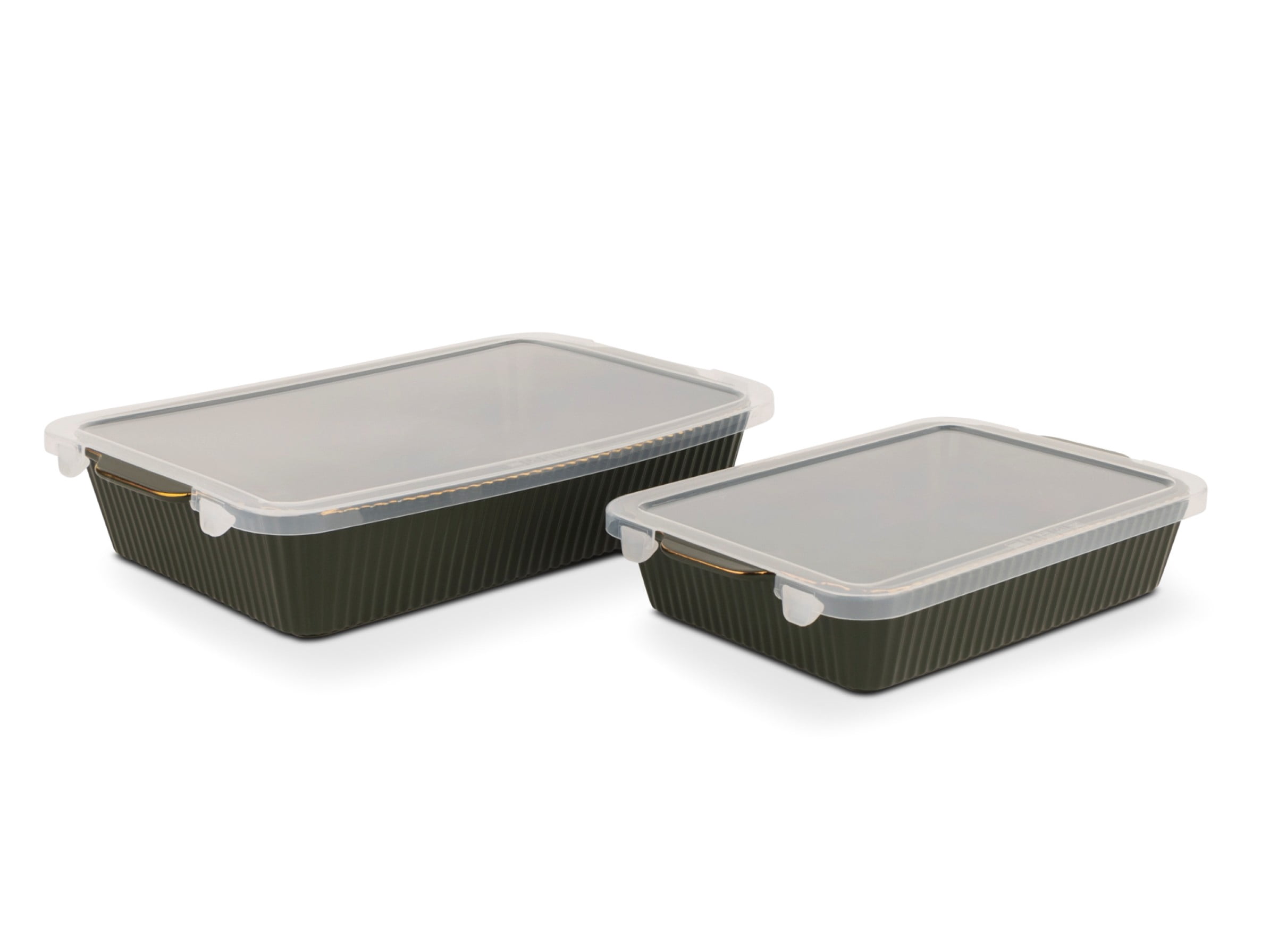Thyme & Table 4-Piece Stoneware Bakeware Set, Includes Lids, 9"x13" , 7"x10" Bakers With Lids , Green Ribbed