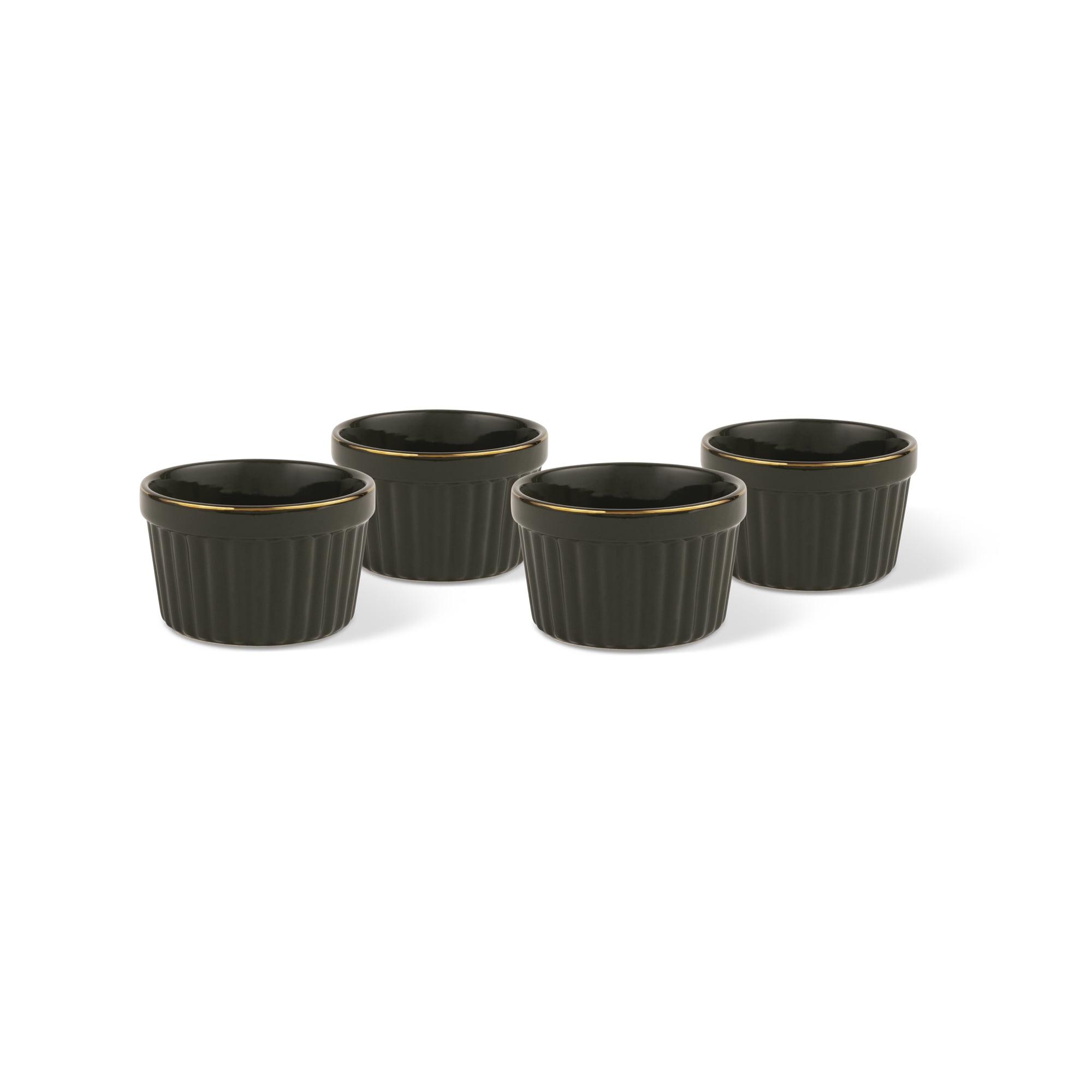 Thyme & Table 4-Piece 10 oz Stoneware Ramekin Set, Moss Green Ribbed