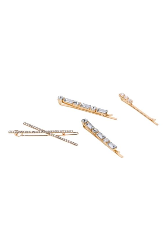 Women's Gold Tone Metal Crystal Embellished Bobby Pin Set, 5-Piece