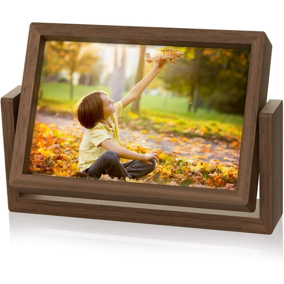 TT - 4x6 Picture Frame Rotating Photo Frame, Wooden Picture Frames 4x6 Horizontal Double sided Rustic Floating Frame for Desk Tabletop Family Office Wedding
