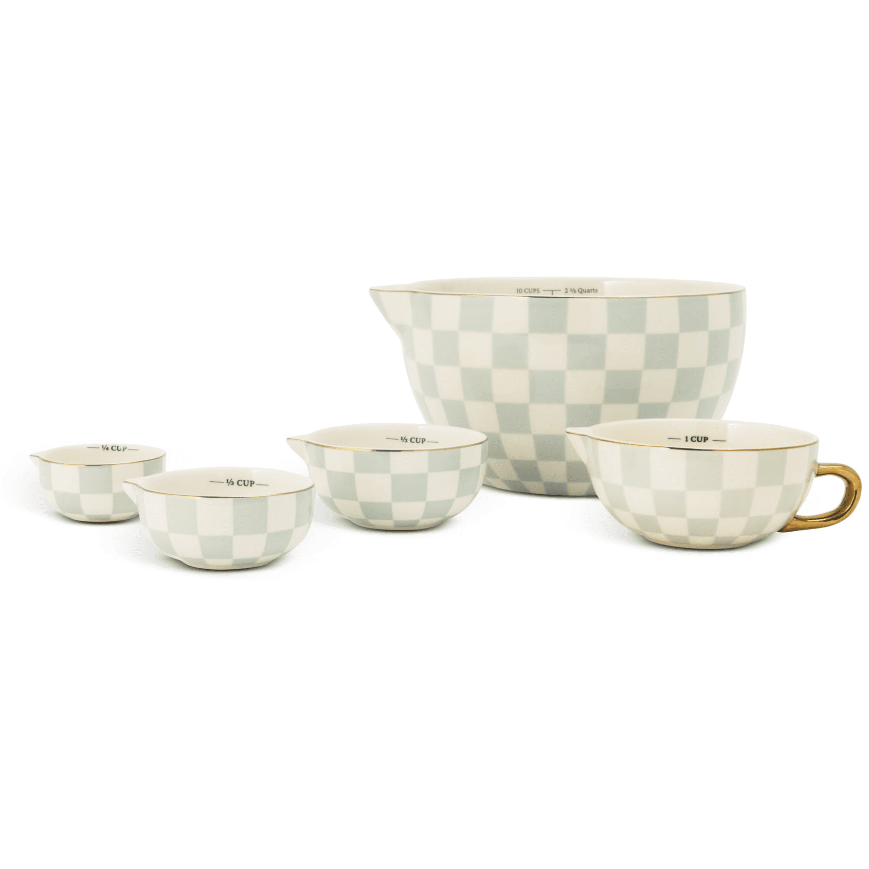 Thyme & Table 5-Piece Ceramic Mixing Bowl Set. Green Check
