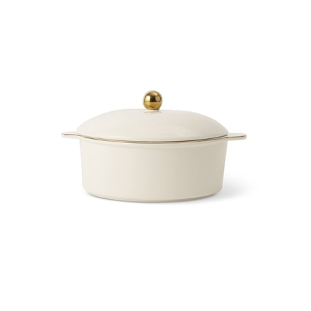 Thyme & Table Ceramic 64oz Casserole Dish with Gold-Tone Knob, Cream