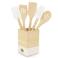 thumbnail image 1 of Thyme & Table 6-Piece Wood and Silicone Utensil Set, Cream, 1 of 8