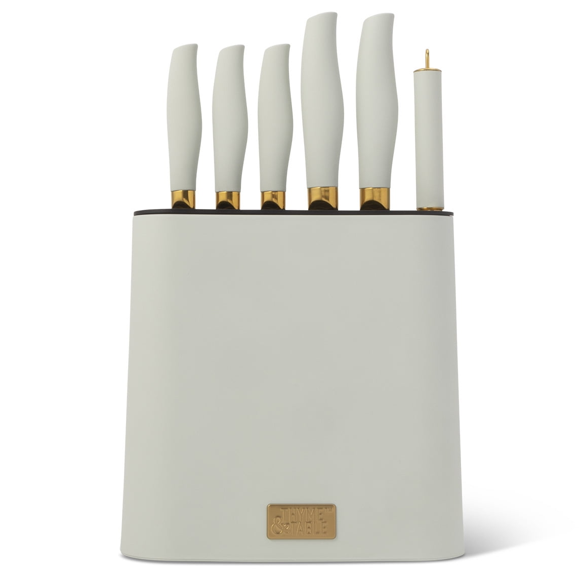 Thyme & Table 7-Piece Knife Block Set, Mint Green