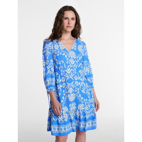 Women's A-Line Border Print Mini Dress, Sizes XS-XXXL