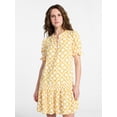 thumbnail image 1 of Time and Tru Women's Cotton Double Cloth Drop Waist Mini Dress with Puff Sleeves, Sizes XS-XXXL, 1 of 5
