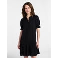 thumbnail image 1 of Time and Tru Women's Cotton Double Cloth Drop Waist Mini Dress with Puff Sleeves, Sizes XS-XXXL, 1 of 5