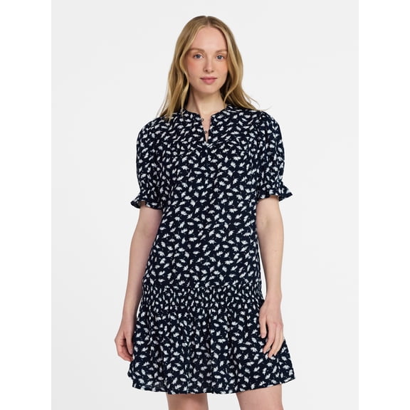Time and Tru Women's Cotton Double Cloth Mini Dress with Drop Waist, Sizes XS-XXXL