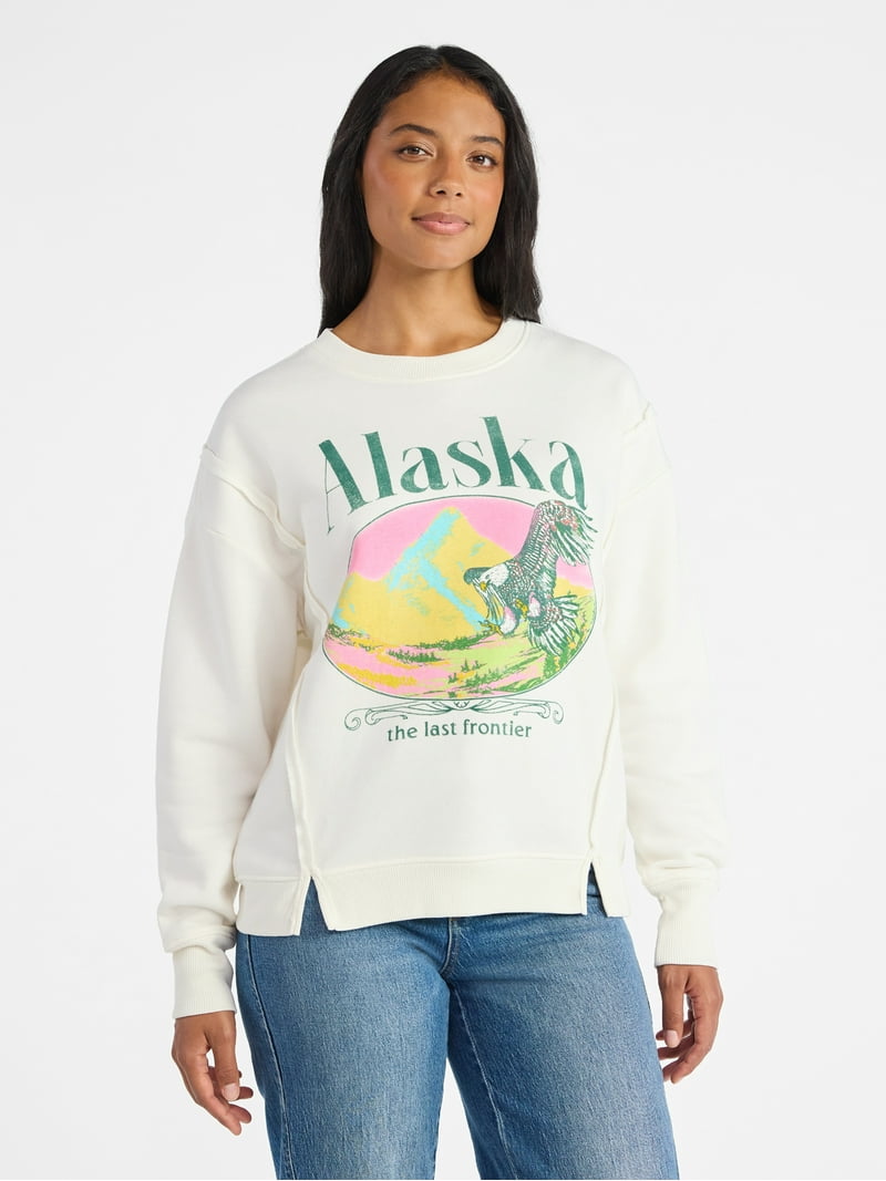 Time and Tru Women's Alaska Eagle Graphic Sweatshirt with Long