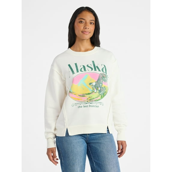 Time and Tru Women's Alaska Eagle Graphic Sweatshirt with Long Sleeves, Sizes XS-XXXL