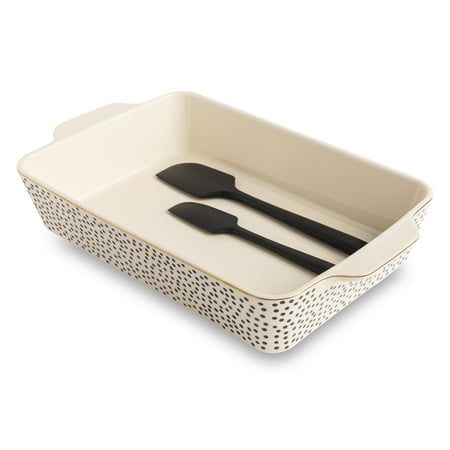 Thyme & Table Ceramic Baking Dish with Silicone Spatulas, Dot Pattern