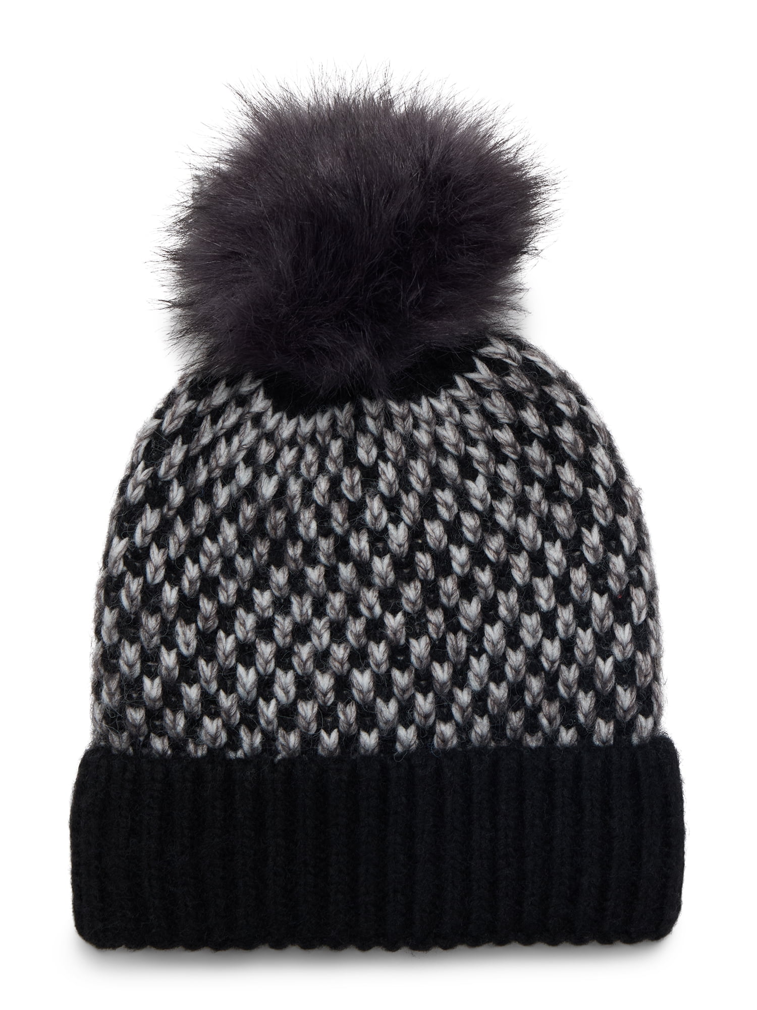 Time and Tru Women's Birdseye Beanie, One Size Fits Most, Black Combo