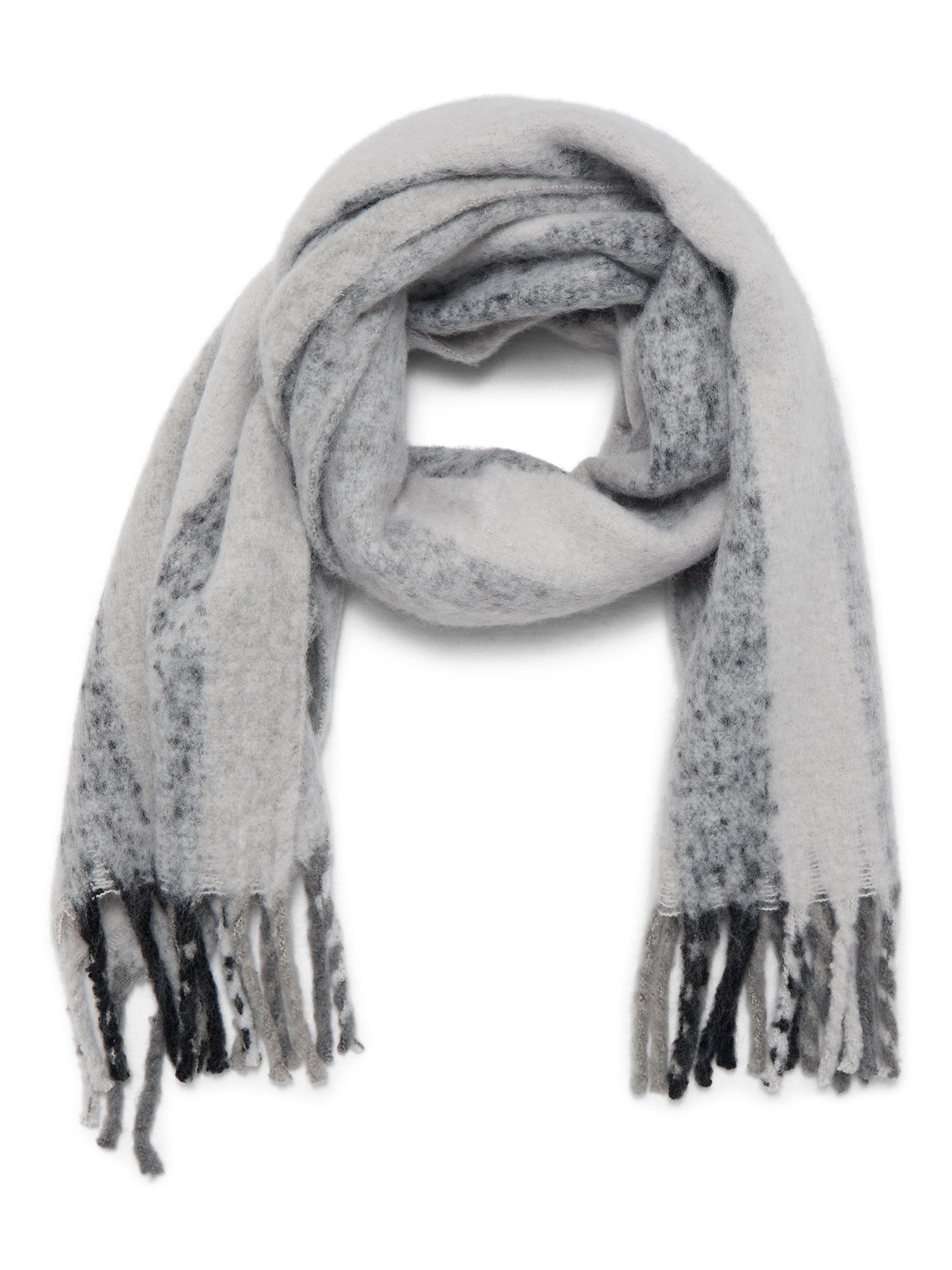 Time and Tru Women's Grey Black Multi Pattern Blanket Scarf, One Size, for Adults