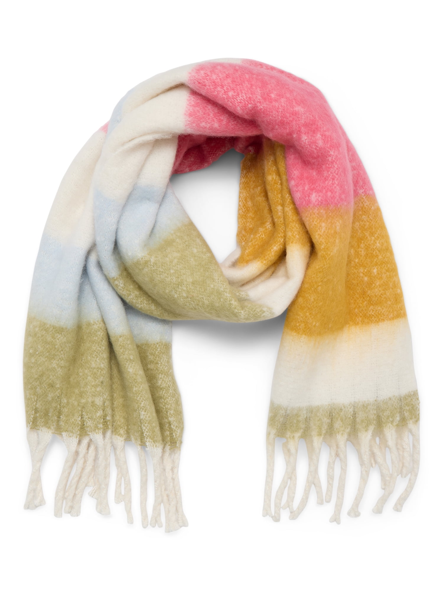 Time and Tru Women's Blanket Scarf, One Size, Yellow Pink Multi