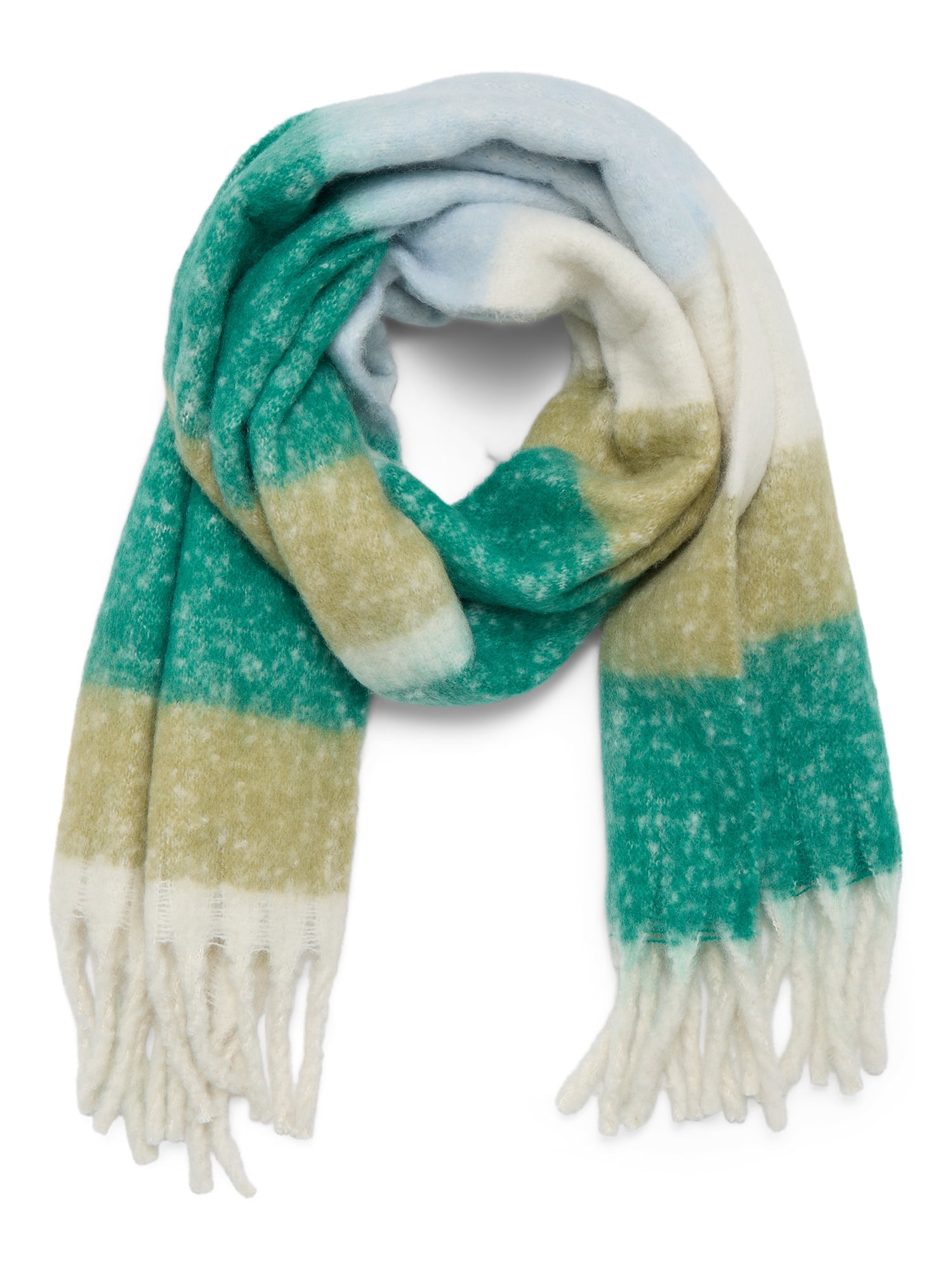 Time and Tru Women's Blanket Scarf with Fringe Accents, One Size, Dark Green Lime, Adult, Solid Pattern