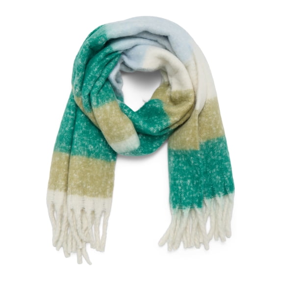 Time and Tru Women's Blanket Scarf with Fringe Accents, One Size, Dark Green Lime, Adult, Solid Pattern