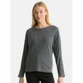 thumbnail image 1 of Time and Tru Women's Boxy Thermal Tee with Long Sleeves, Sizes XS-XXXL, 1 of 5