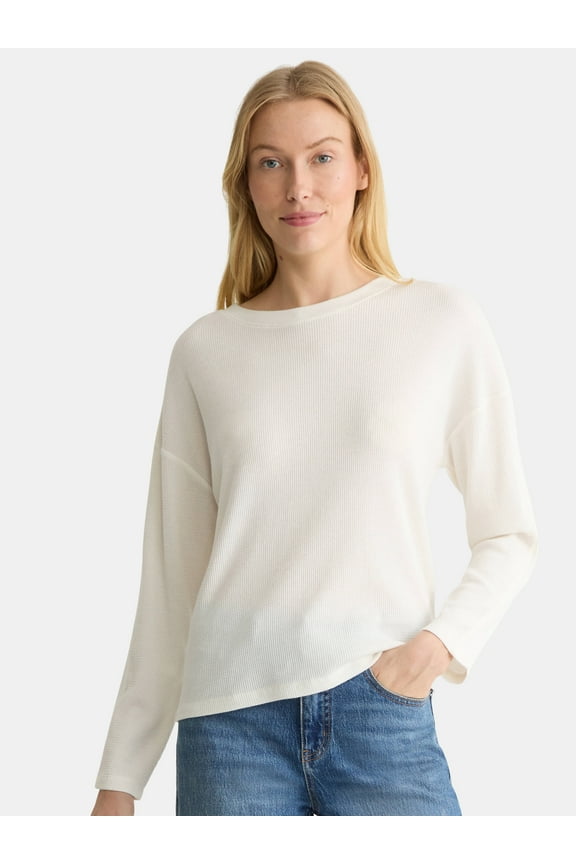 Women's Boxy Thermal Tee with Long Sleeves, Sizes XS-XXXL