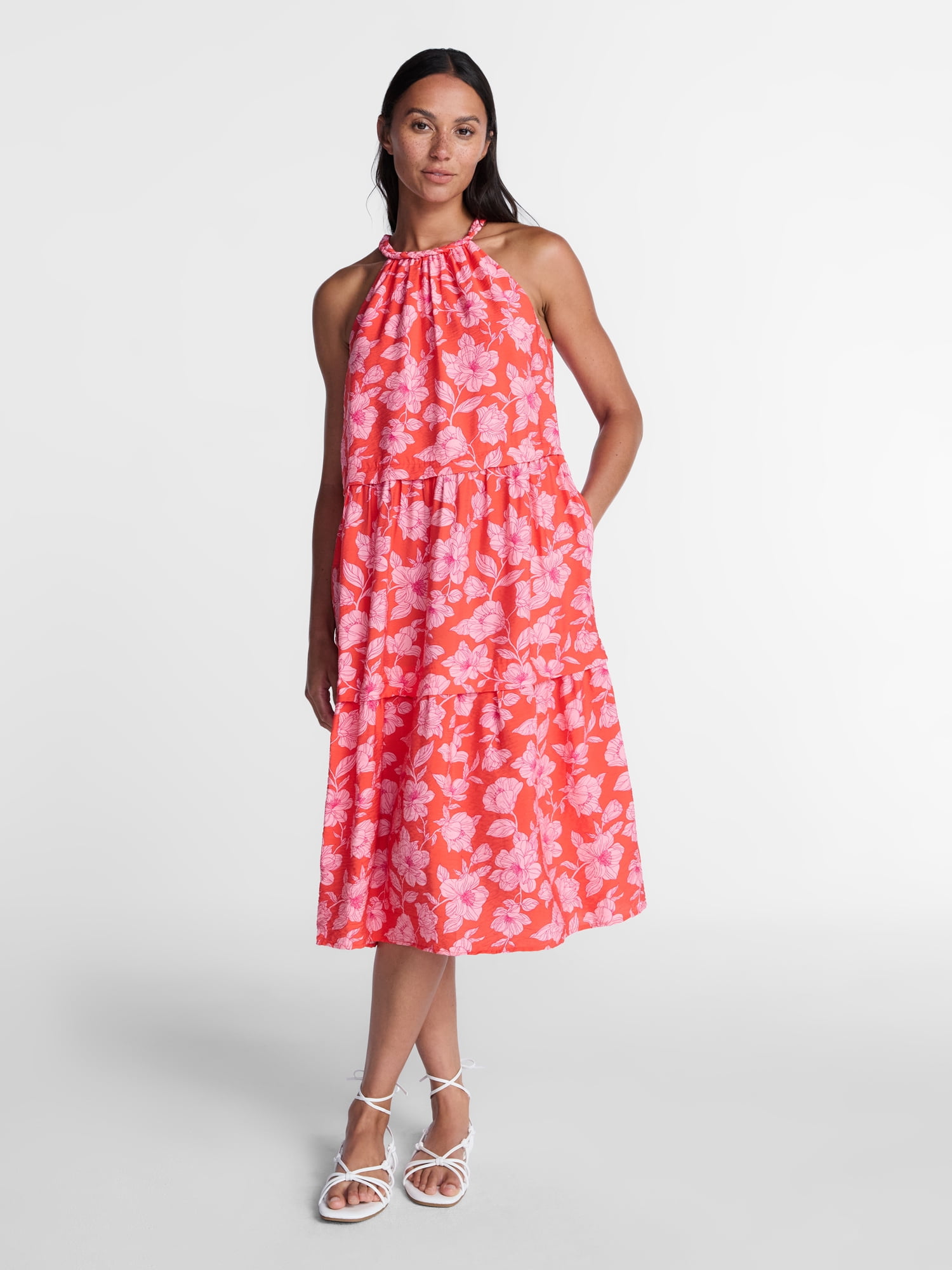 Time and Tru Women's Braided Neck Midi Dress, Sizes XS-XXXL