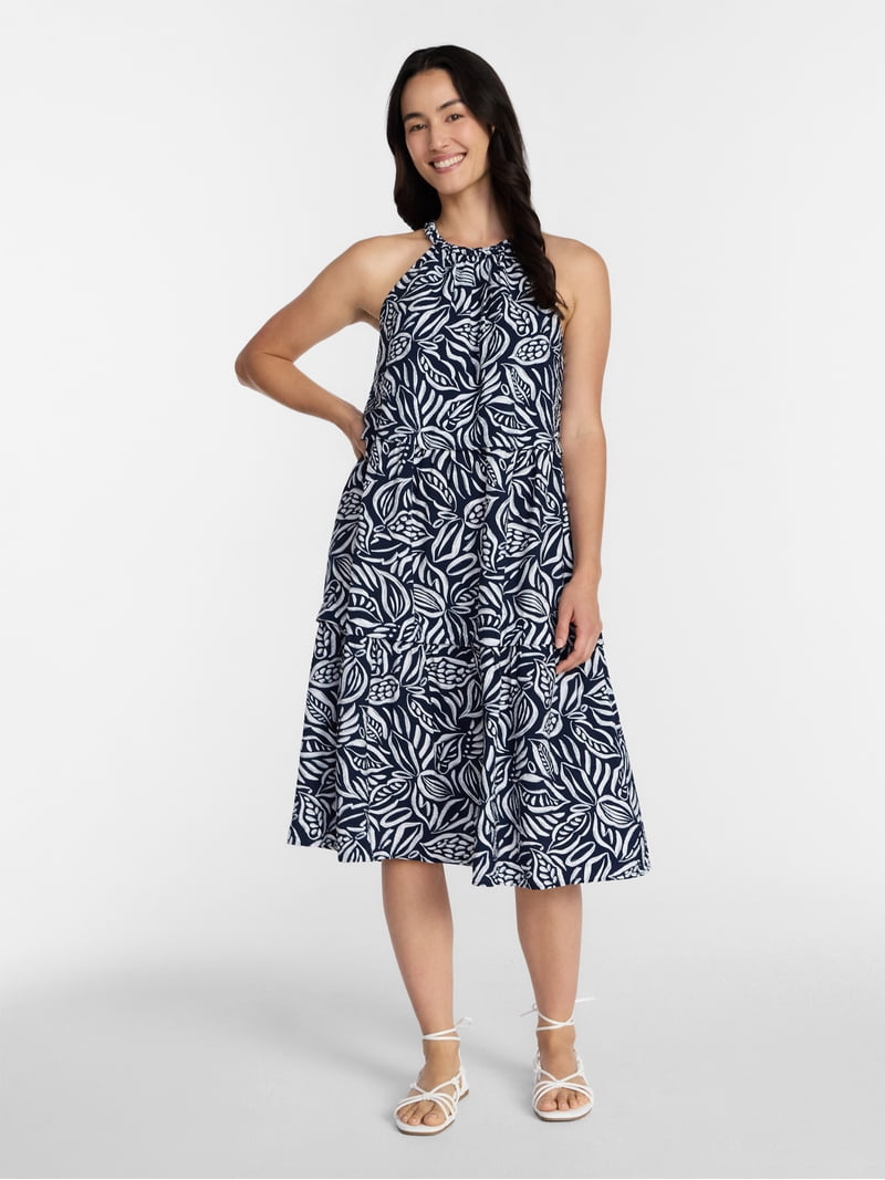Time and Tru Women's Braided Neck Midi Dress, Sizes XS-XXXL