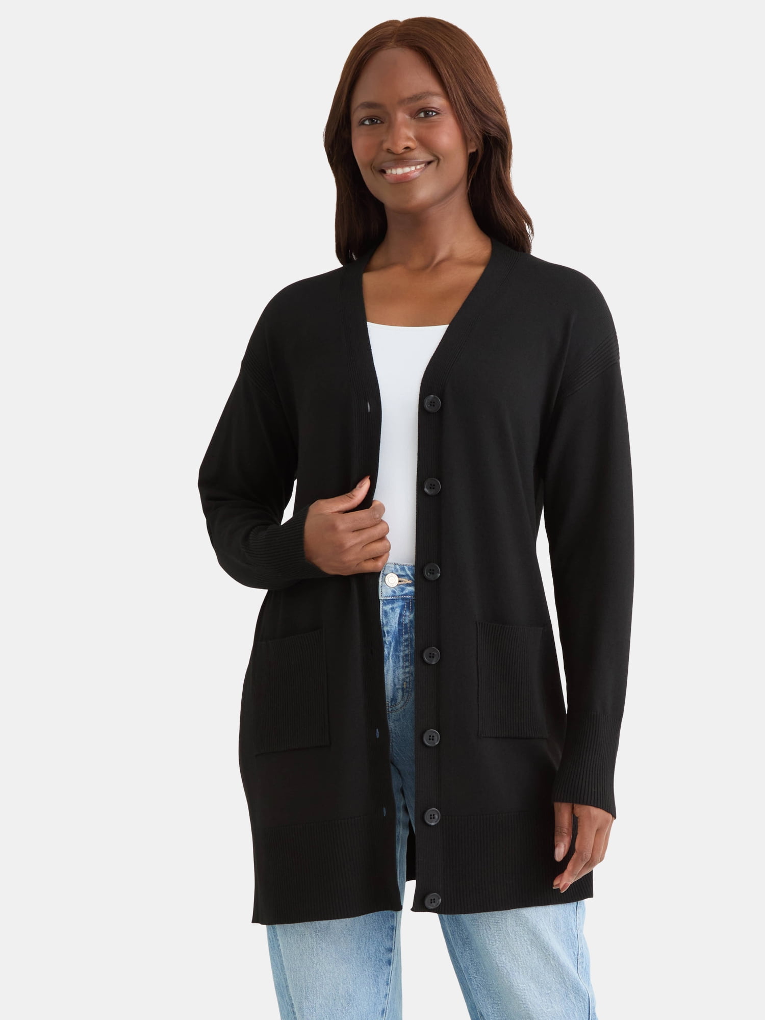 Time and Tru Women’s Longline Button Front Cardigan Sweater, Lightweight, Sizes XS-XXXL