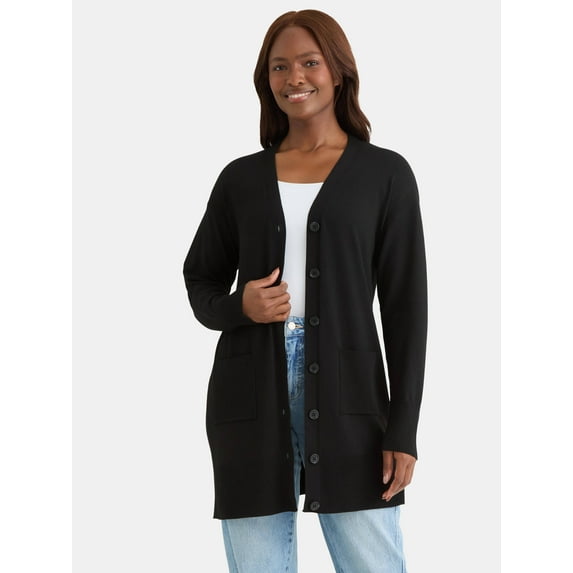 Time and Tru Women’s Longline Button Front Cardigan Sweater, Lightweight, Sizes XS-XXXL
