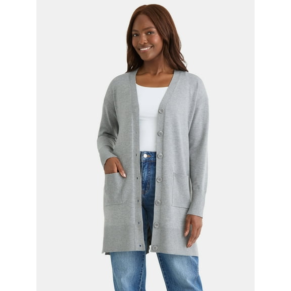 Time and Tru Women’s Longline Button Front Cardigan Sweater, Lightweight, Sizes XS-XXXL
