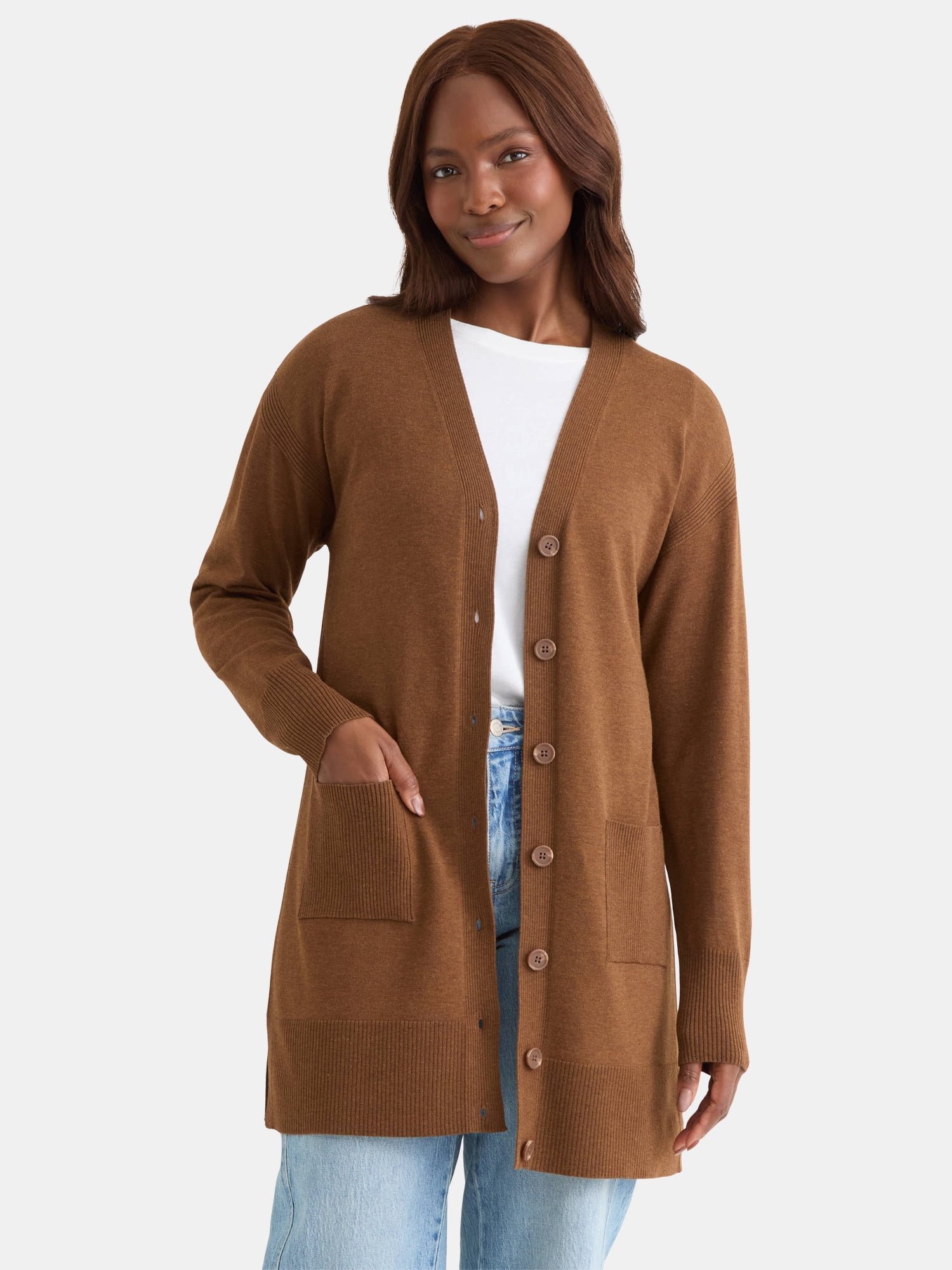 Time and Tru Women’s Longline Button Front Cardigan Sweater, Lightweight, Sizes XS-XXXL