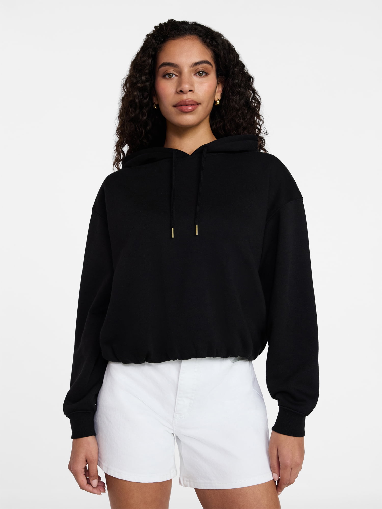 Time and Tru Women's Bubble Hem Pullover Hoodie with Long Sleeves, Size XS-XXXL