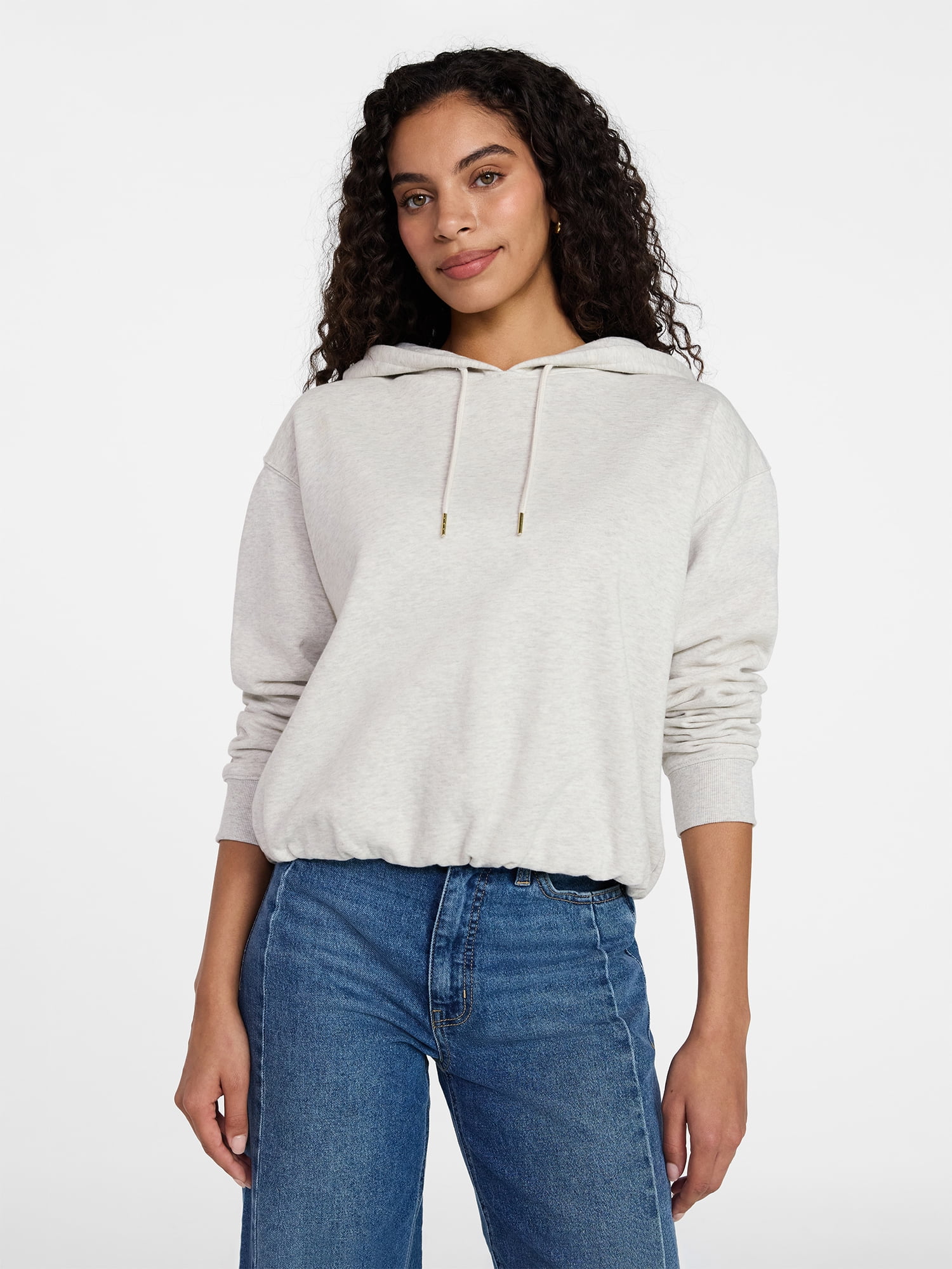 Time and Tru Women's Bubble Hem Pullover Hoodie with Long Sleeves, Size XS-XXXL