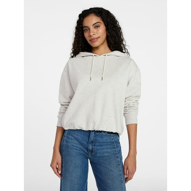 Time and Tru Women's Bubble Hem Pullover Hoodie with Long Sleeves, Size XS-XXXL