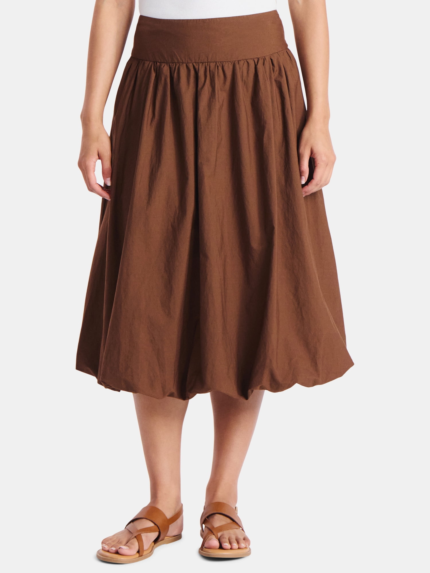 Time and Tru Women's Bubble Hem Midi Skirt, Sizes XS-XXXL