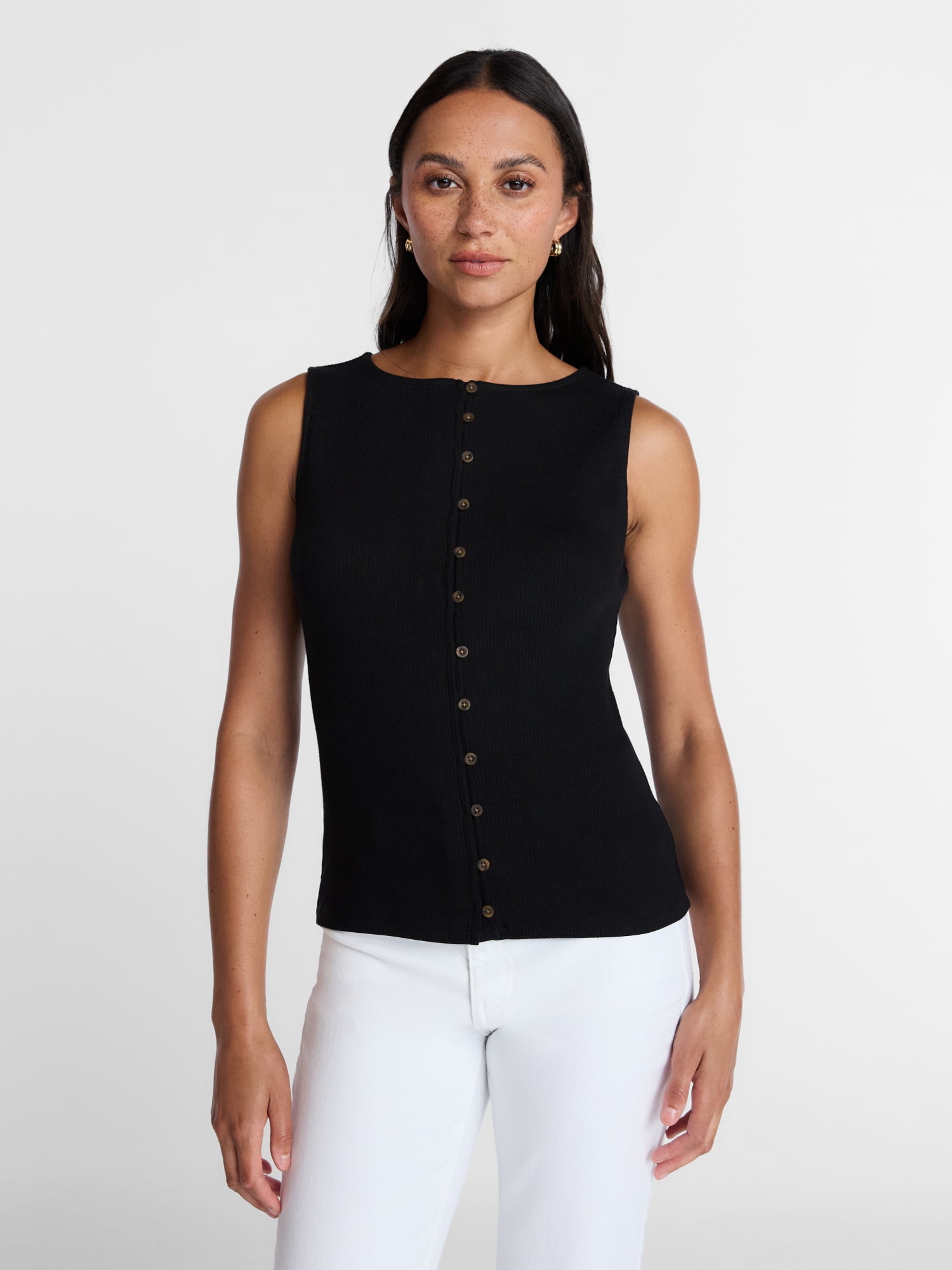 Time and Tru Women's Button Front Tank Top, Size XS-XXXL