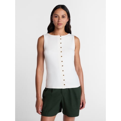 Women's Button Front Tank Top, Size XS-XXXL