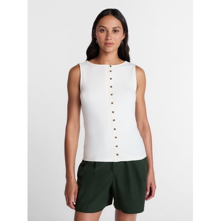 Time and Tru Women's Button Front Tank Top, Size XS-XXXL
