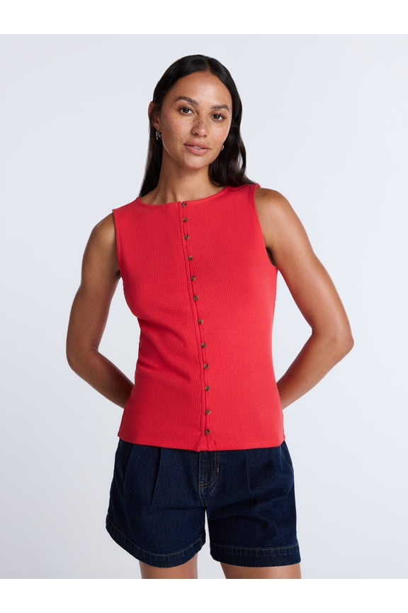 Women's Button Front Tank Top, Size XS-XXXL